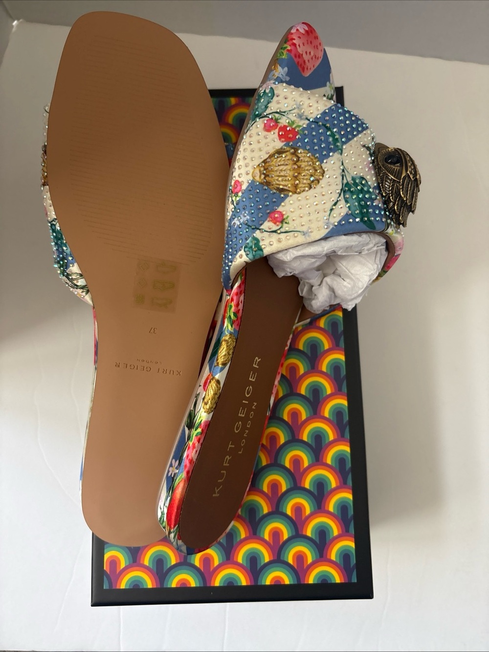 Kurt Geiger London Kensington Flat Sandal Crystal Embellished Sz-7 Multi Color - Picture 10 of 12